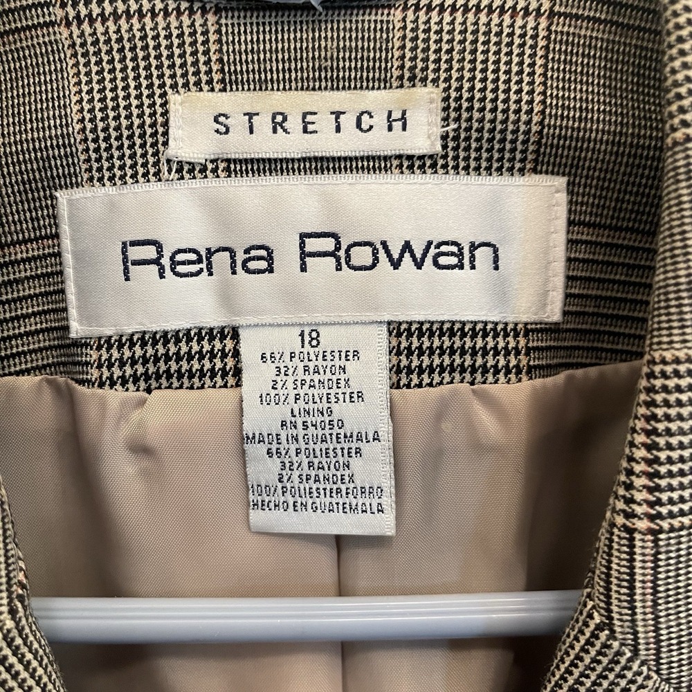 RENA ROWAN Glen Plaid‎ Blazer Women's Stretch Size 18 Career Academia - Picture 2 of 9